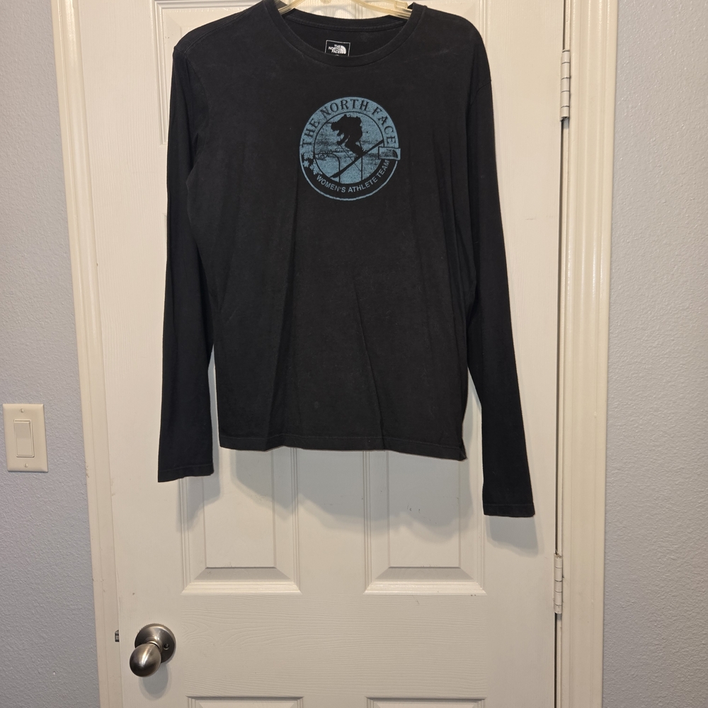 The North Face Black Long Sleeve Tee with Blue Logo